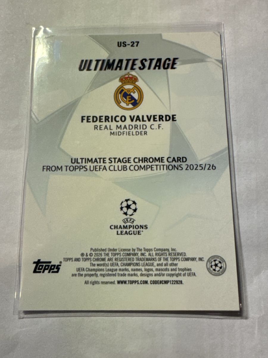 Topps Carte collezionabili: Fede Valverde 2025-26 Topps Chrome UCC Ultimate Stage  – Nuovo (secondo la descrizione) da Baar venduto da sp7ni 1