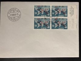 Schweiz 1965 UIT 100 J. 50 Rp. 4er-Block Rand CTO Zürich