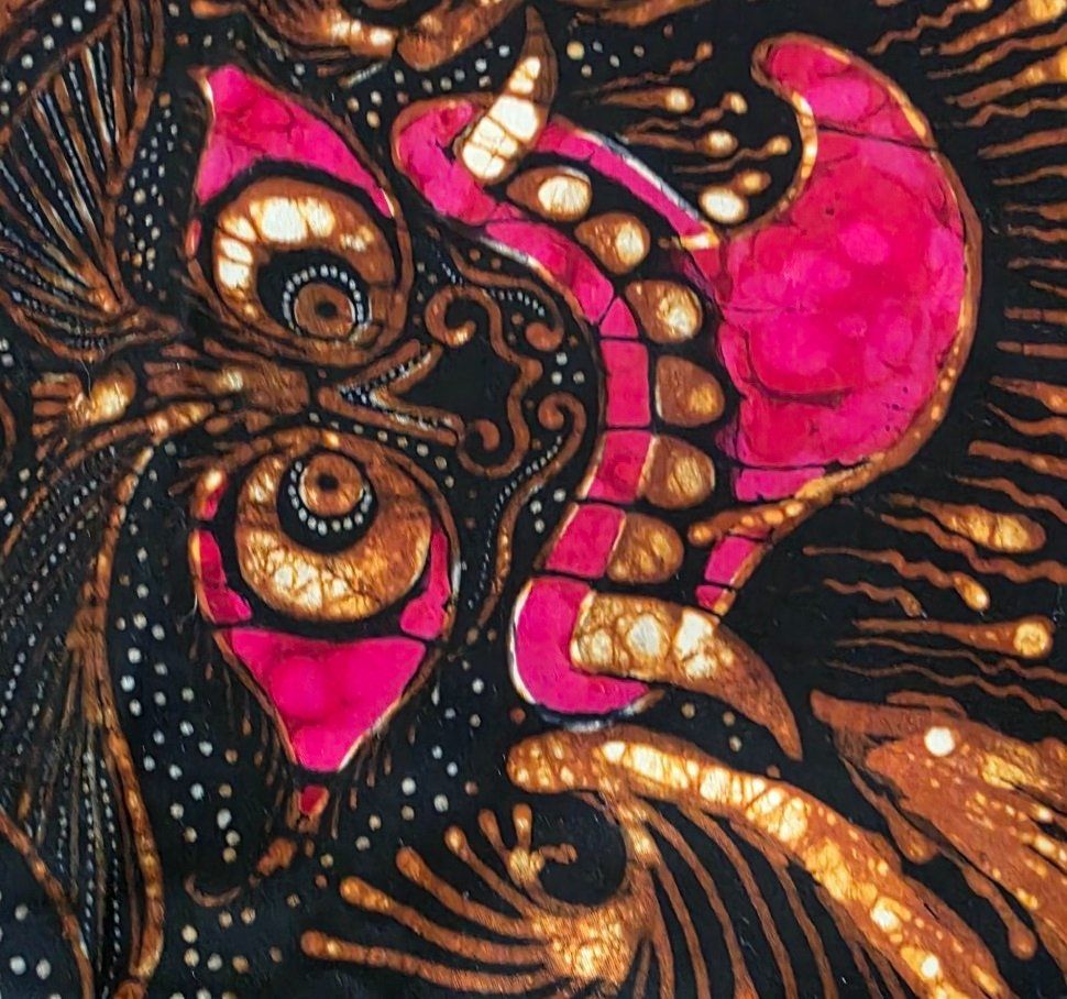 Tessuti: Batik-Wandbild mit mythischen Gesichtern Asiatika – Usato da Flums venduto da Flumsantik 4