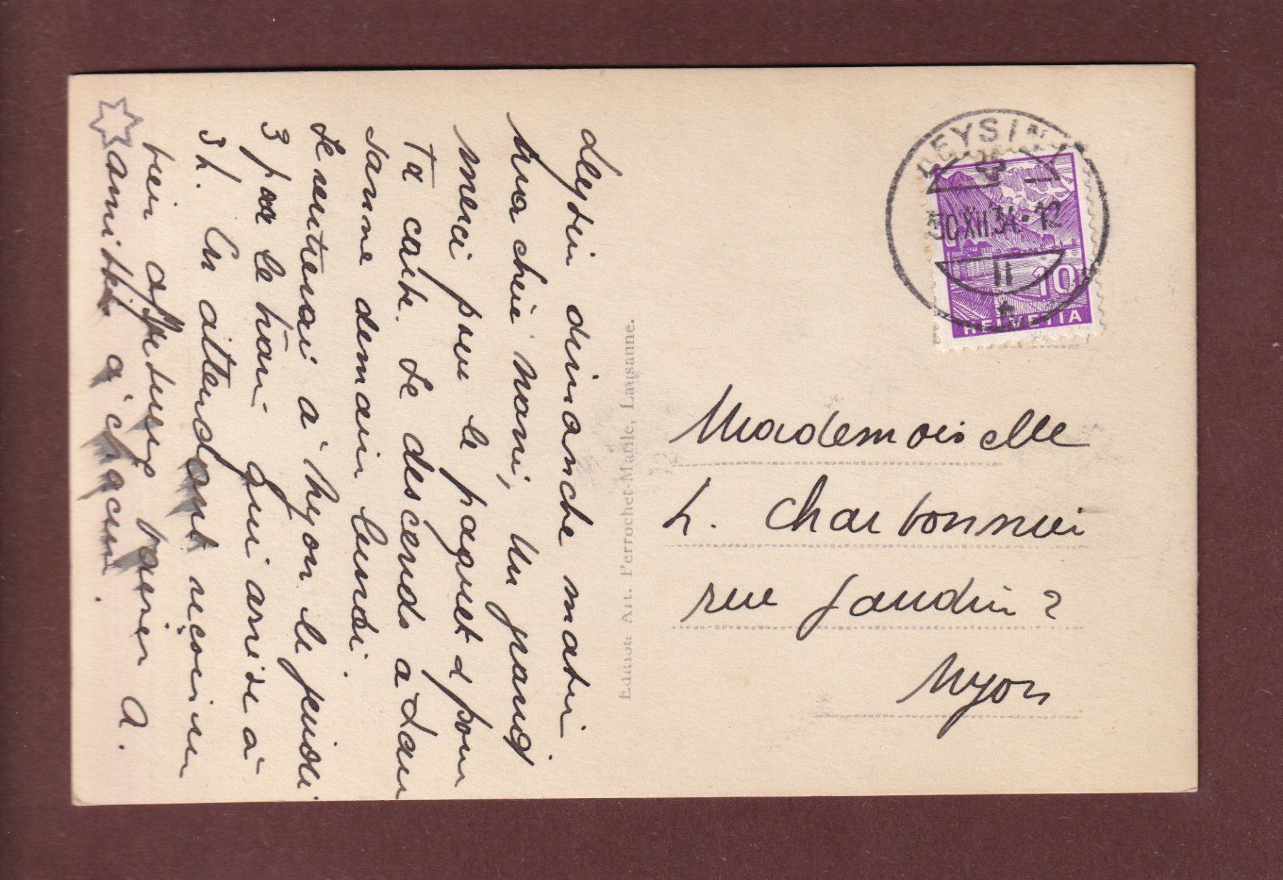 Cartoline postali: NYON - Le Château - 1934 – Usato da Pully venduto da nicecards 1