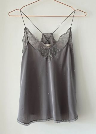 Zadig & Voltaire Christy Strass Silk crepe Top Size XS grey