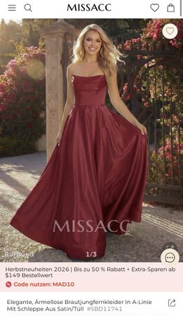 Neu mit Etikett:Elegant Abendkleid aus Satin in Burgund