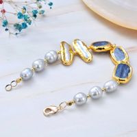 Kyanit Grau Perlen Armband Echt Bracelet Perle grise et biwa