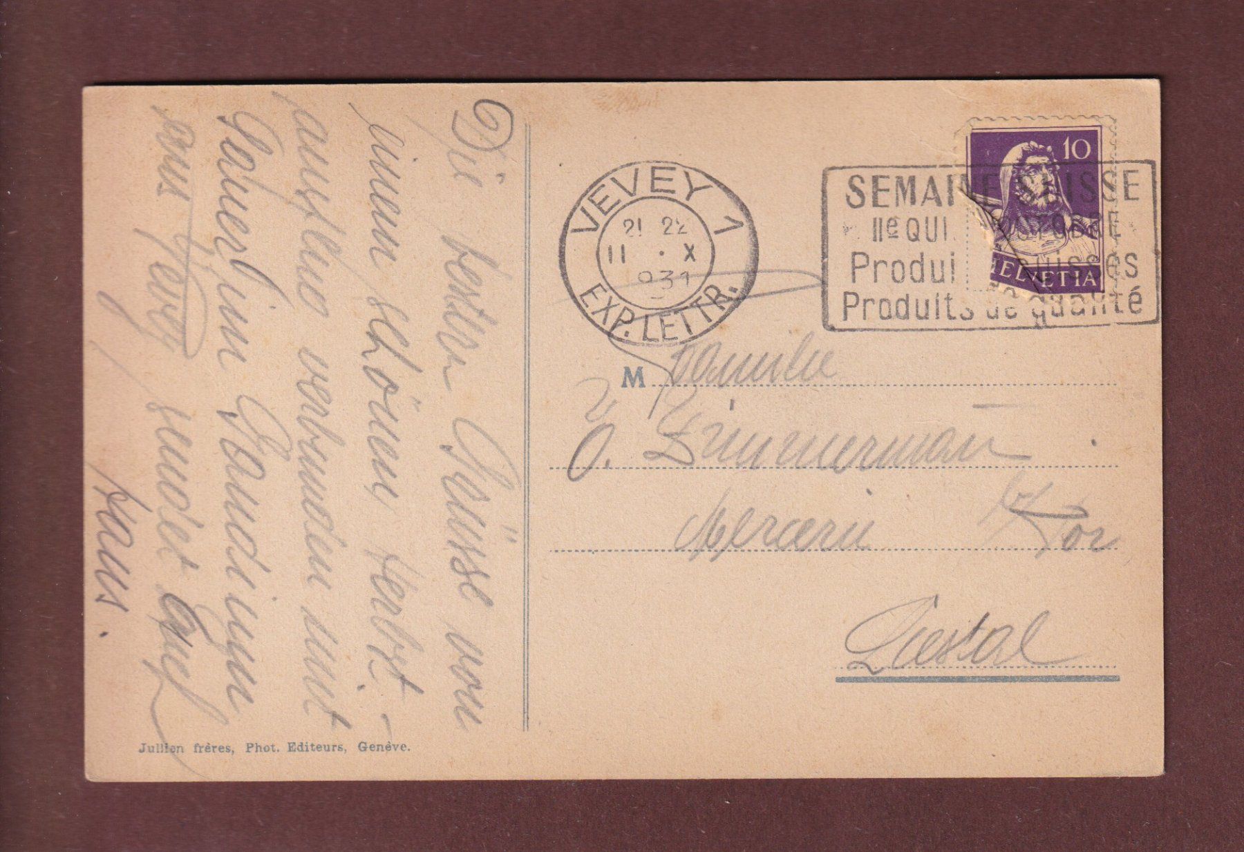 Cartoline postali: VEVEY - Le Casino - 1931 – Usato da Pully venduto da nicecards-shop 1