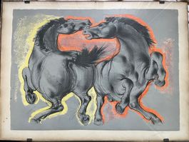 Lithographie von Hans Erni, Pferde Motiv