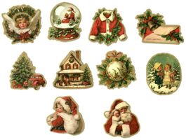 Nostalgische Weihnachtssticker, 10 Stk. Set 1, ca. 4x5 cm
