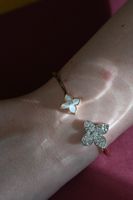 Flower Cuff Bracelet with Mother of Pearl and Diamonds