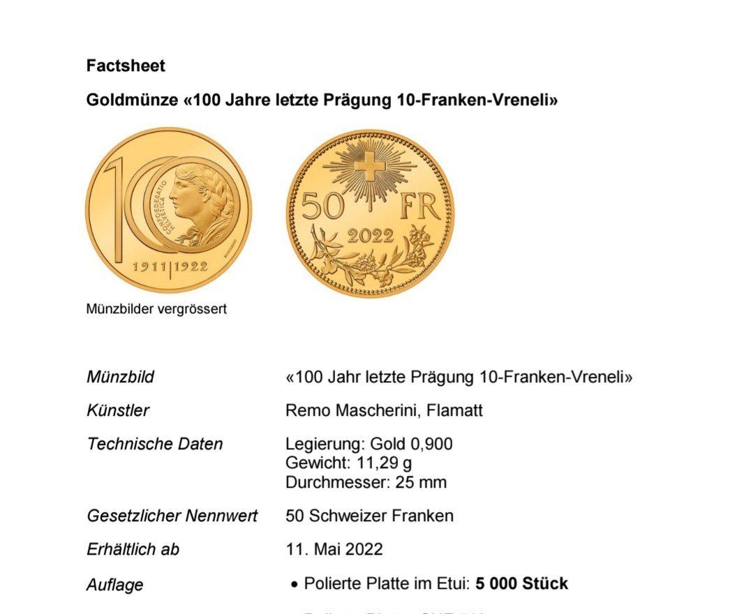 Tutti le monete: Goldvreneli letzte Prägung – Nuovo e nell'imballaggio originale da Lalden venduto da Basci83 2