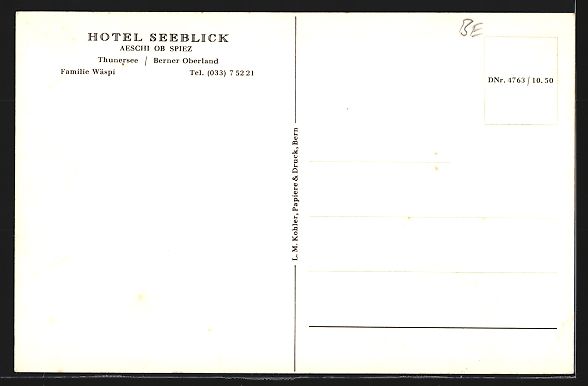 Cartoline postali: AK Aeschi /BE, Hotel Seeblick – Usato da Berlin venduto da bartko-reher 1