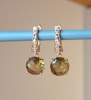 Boucles d'oreilles Argent Plaque Or avec Pierre verte