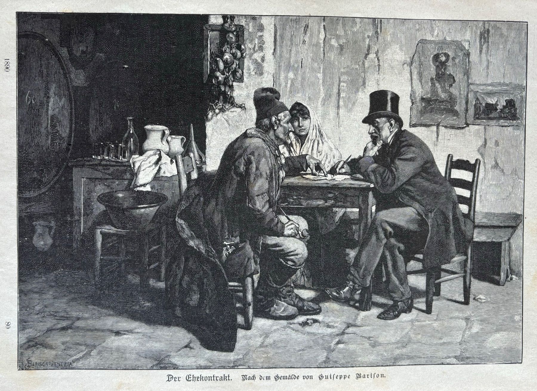 Incisioni: Orig. Holzstich 1890 - Der Ehevertrag, Heirat – Usato da Frauenfeld venduto da Merk52