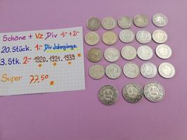 Schweizer Silbermünzen 20x 1Fr. und  3x 2Fr. Top/VZ!
