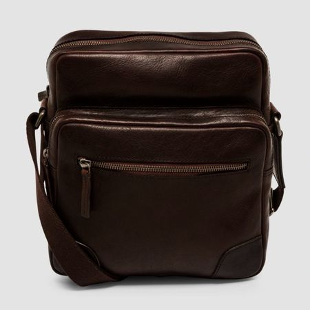 Leder-Umhängetasche (100% Leder Rind Nappa, dunkelbraun)