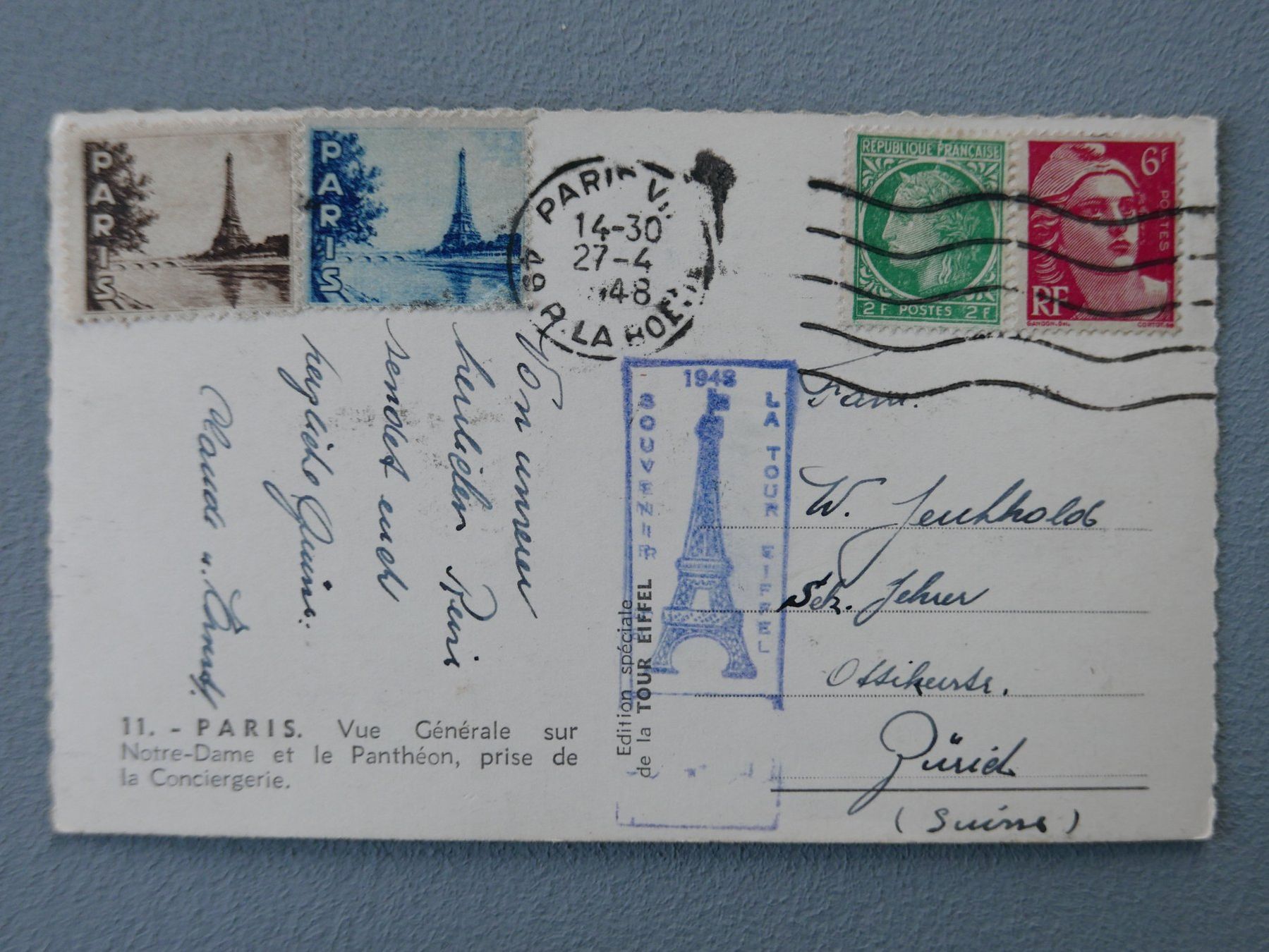 Cartoline postali: 2 ANTIKE ANSICHTSKARTEN PARIS EIFELTURM NOTRE-DAME – Usato da Balgach venduto da Zwischenraum 2