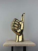Sculpture de main pouce levé en bronze doré 20 cm