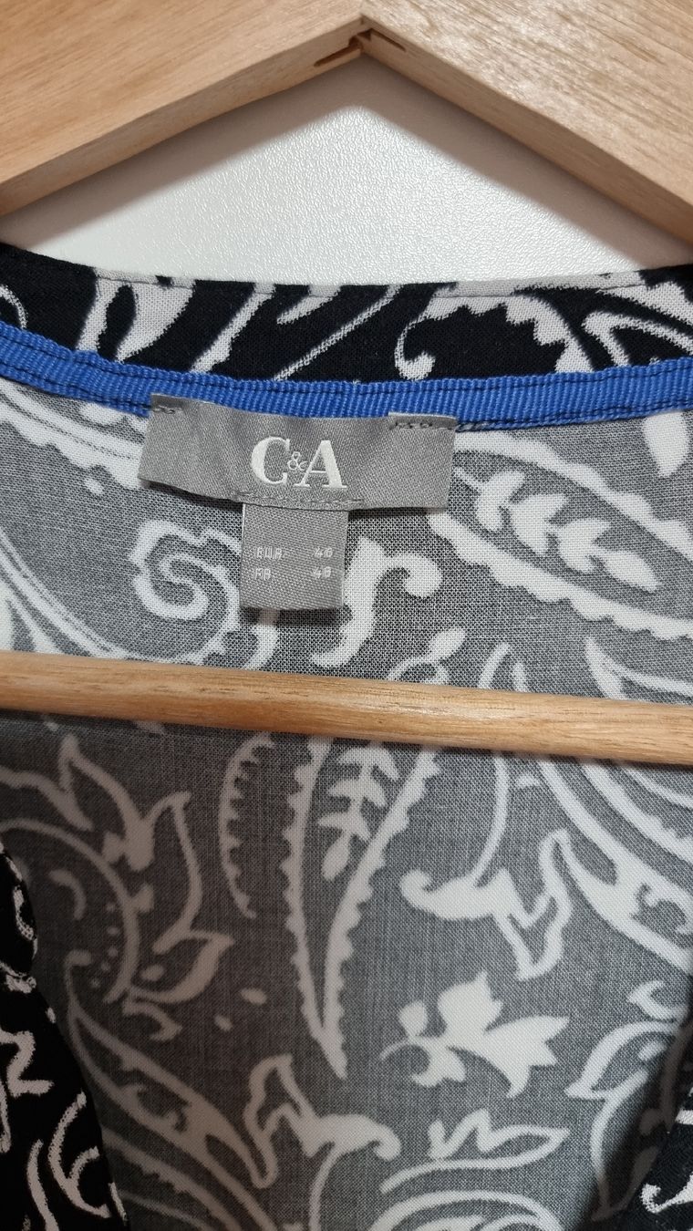 C&A Camicette: C&A Bluse Paisleymuster Schwarz/Weiss Gr. 46/48  – Usato da Steinach venduto da lesefieber 2