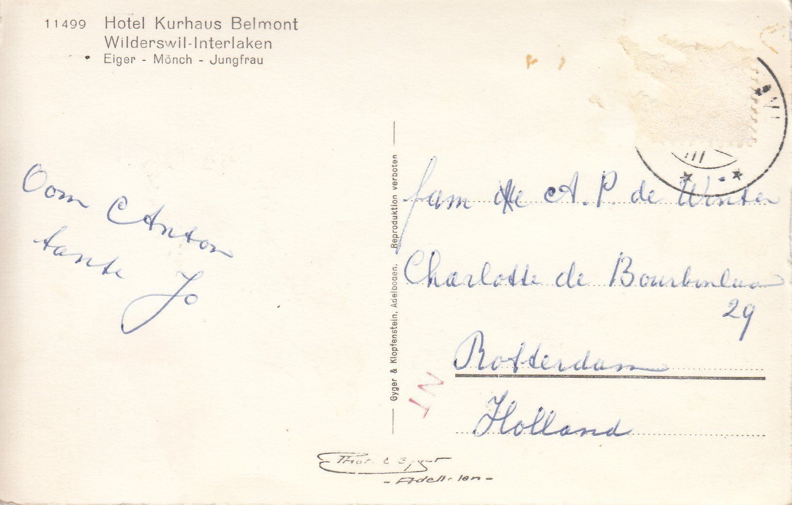 Cartoline postali: Wilderswil Belmont ca. 1950 – Usato da Bürglen TG venduto da StampGraf 1