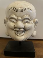 Dekofigur Buddha Kopf auf Sockel weiss schwarz neuwertig