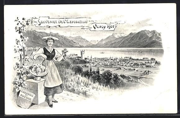 Ansichtskarten: Vevey, Exposition 1901, Panorama, 1901 – Gebraucht aus Berlin von bartko-reher