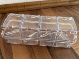 Gewürzbehälter transparent 4 Fächer mit Löffeln neu