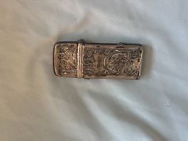 Antikes Zündholzetui, graviertes Metall, Material unbekannt