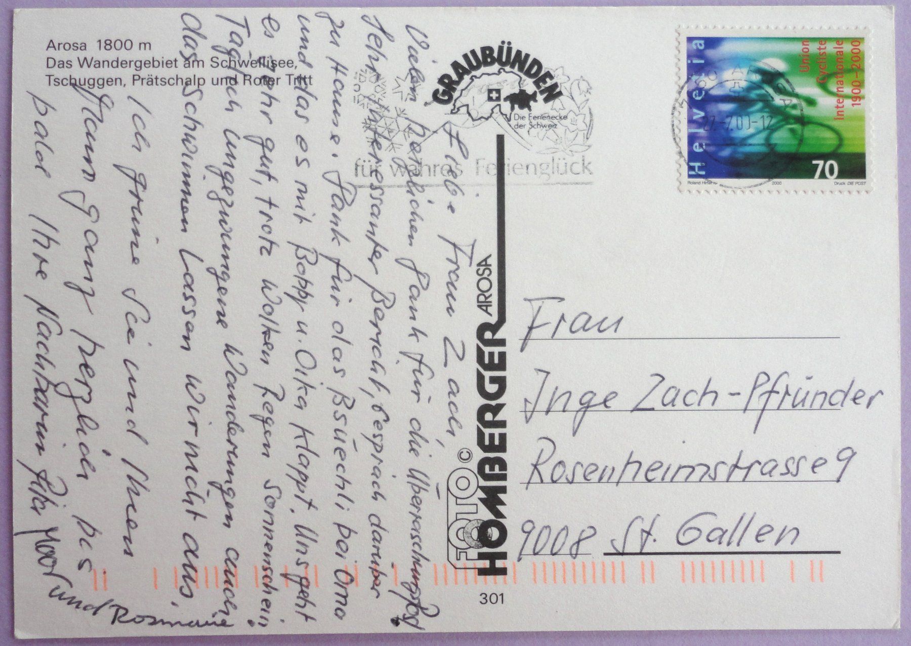 Cartoline postali: Arosa 1800 m – Usato da Fétigny venduto da Billy2miny 1