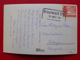 1959: Bahnpost-Karte mit Zahnradbahn, BrB BRAUNWALD (GL)