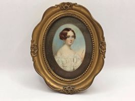 Antike Miniatur Portrait Dame, signiert, im Rahmen