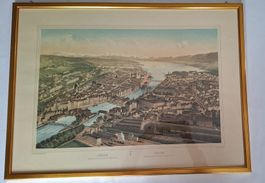 Grosser Stich Zurich 1850, Nachdruck der 80er Jahre 56x76 cm