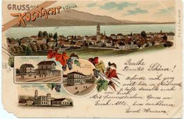 LITHO Gruss aus KÜSNACHT Bahnhof - Schulhaus, Lehrer-Seminar