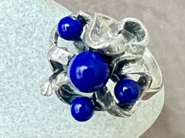 Üppiger 925 Silber Ring mit Lazurit skulpturales Unikat G53