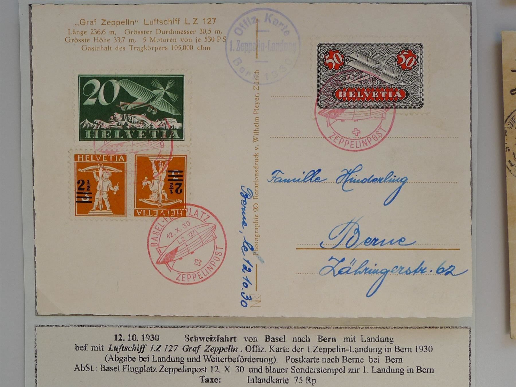 Tutti i francobolli: 1922-1930, SECHS tolle Flugpost Karten/Briefe, ++ZEPPELIN – Usato da Sursee venduto da Luzernerraute 5