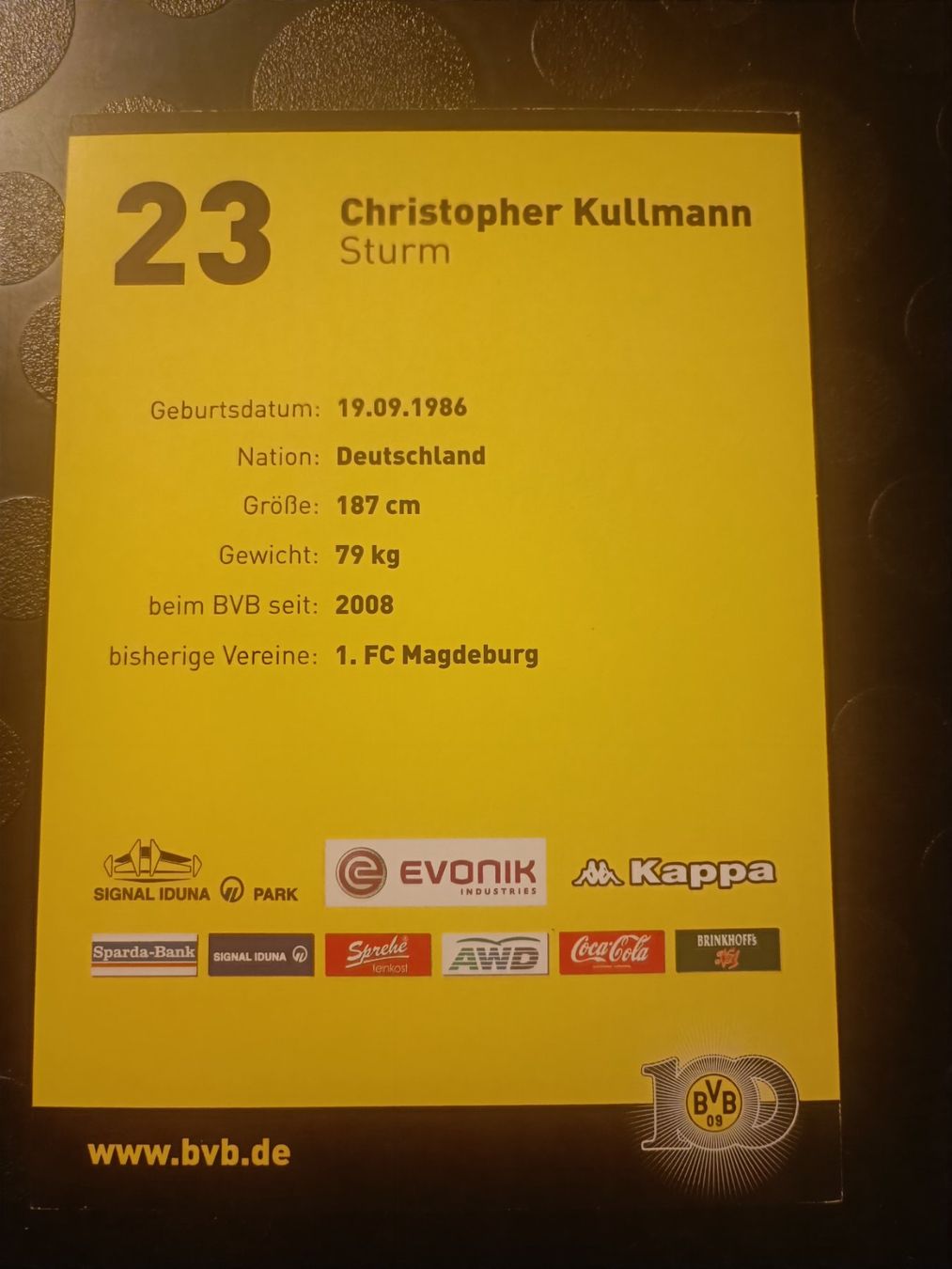 Autografi: Christopher Kullmann - handsigniert BVB - Borussia Dortmund – Usato da Menziken venduto da Artographs 1
