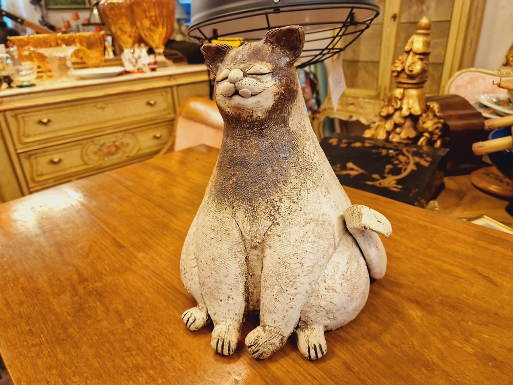 Keramik-Katzenfigur – Elegante Graue Katzen-Skulptur Für Fensterbank, Garten, Als Geschenk Für Katzenliebhaber