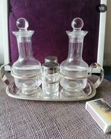 Vintage Essig, Öl Set mit Silberhalter 5-teilig