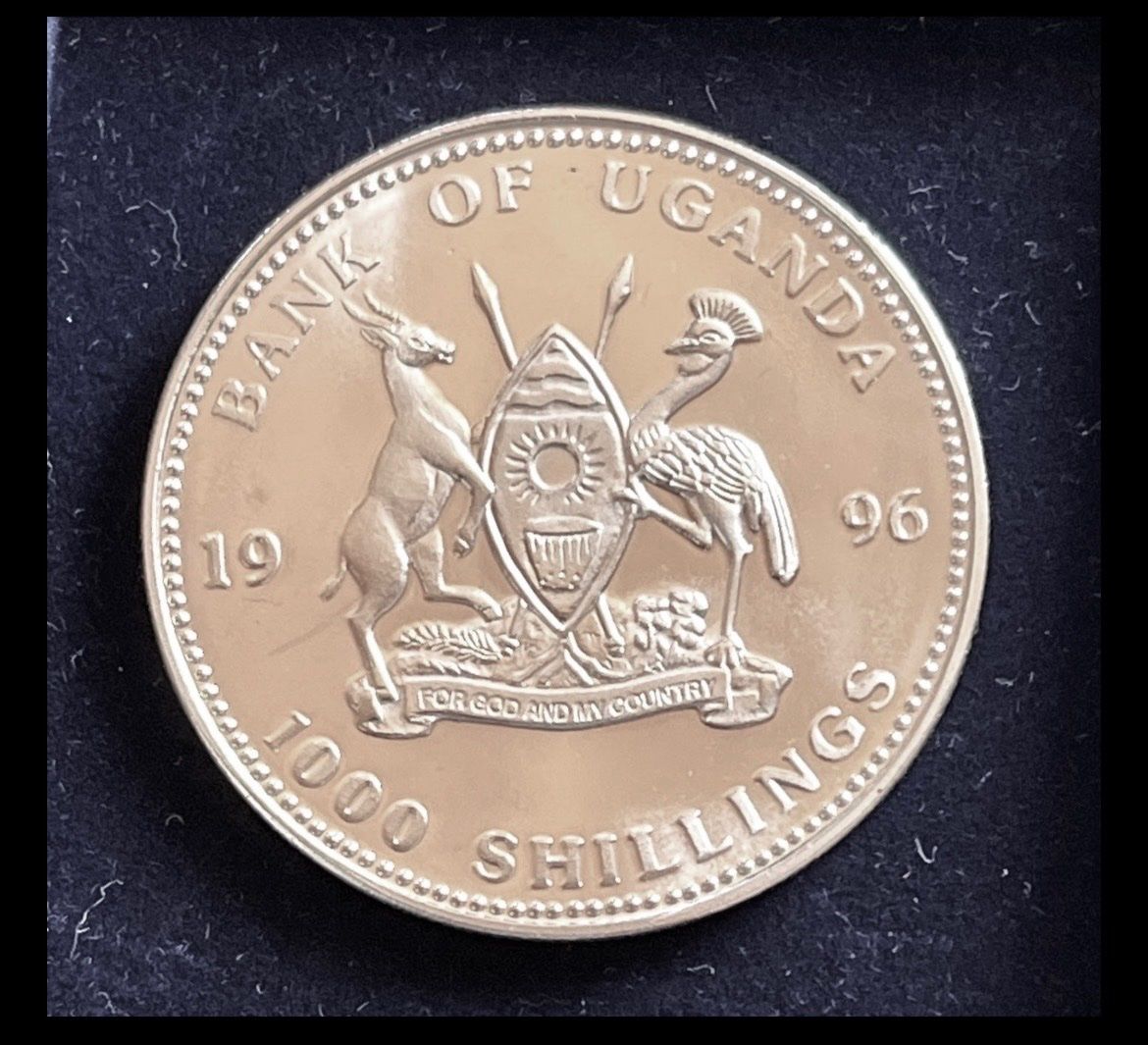Tutti le monete: Uganda 1000 Schillings 1996 – Nuovo e nell'imballaggio originale da Renan BE venduto da johncactus 1