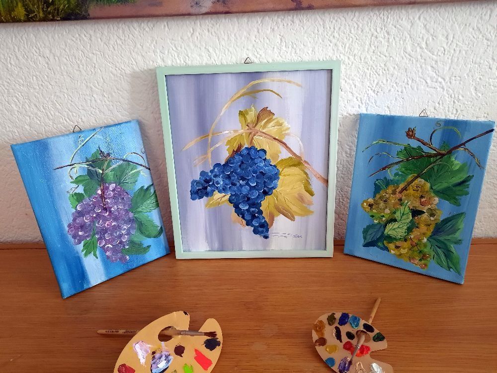 Gemälde: 3er Set Trauben Öl auf Leinwand – Neu und originalverpackt aus Eschenbach von Alicekunst