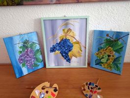 3er Set Trauben Öl auf Leinwand