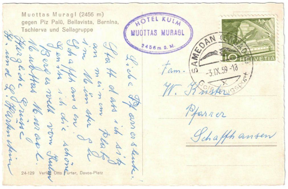 Cartoline postali: St. Moritz - Standseilbahn Muottas Muragl Bergstation – Usato da Binningen venduto da Mountainrider 1