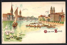 Litho Zürich, Teilansicht der Stadt, Se