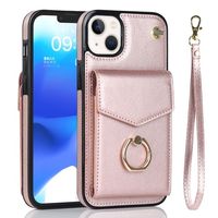 Schutzhülle Etui Case für iPhone 15 mit Kartenfächer + Gurt