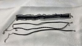 4x Choker Halskette Band mit Nieten und Spitze Schwarz