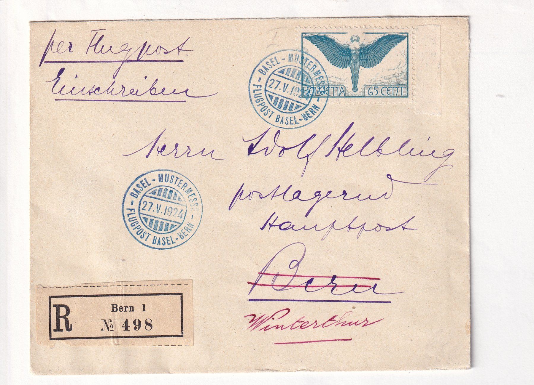 Tutti i francobolli: Lp R. Bf Basel-Mustermesse 27.05.19424 -> Bern-> Winterthur – Usato da Basel venduto da Jean470