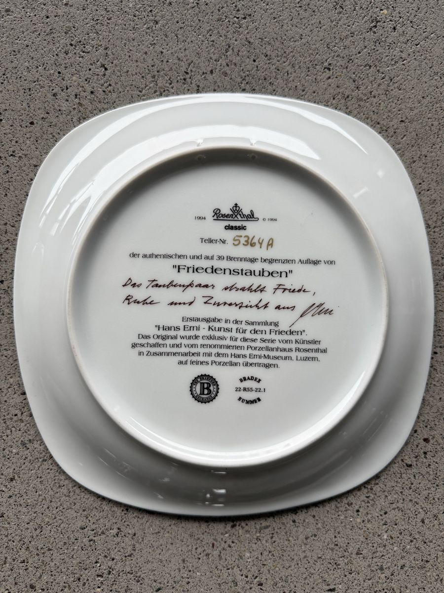 Rosenthal Teller: Rosenthal Classic Friedenstauben Hans Erni – Neu (gemäss Beschreibung) aus Richterswil von Solemare47Nicole 2