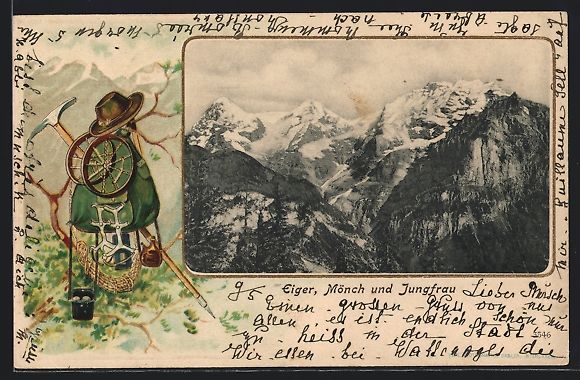 Cartoline postali: Passepartout-Lithographie Eiger, Bergpan – Usato da Berlin venduto da bartko-reher