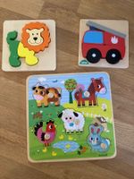 Holzpuzzle, Steckpuzzle Tiere und Feuerwehr