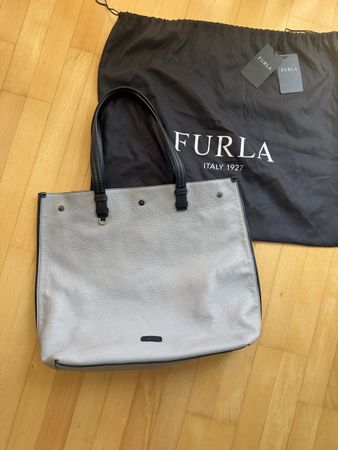 Furla Tote Bag, Leather, Grey and Printed Lining, New!