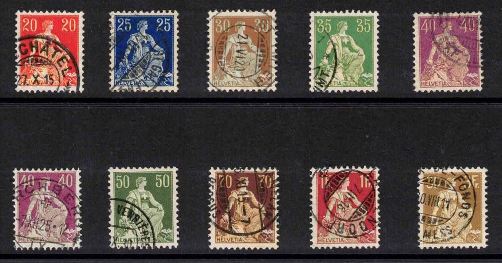 Alle Briefmarken: 1908 Sitzende Helvetia mit Schwert Nr. 107-116 ʘ – Neu (gemäss Beschreibung) aus Nuglar von Stamp88