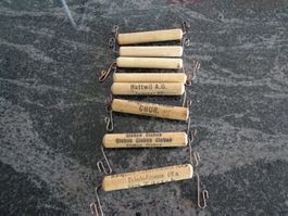 Antike Werbe-Holzstäbchen von Globus, Drugg. U. Hahn 44