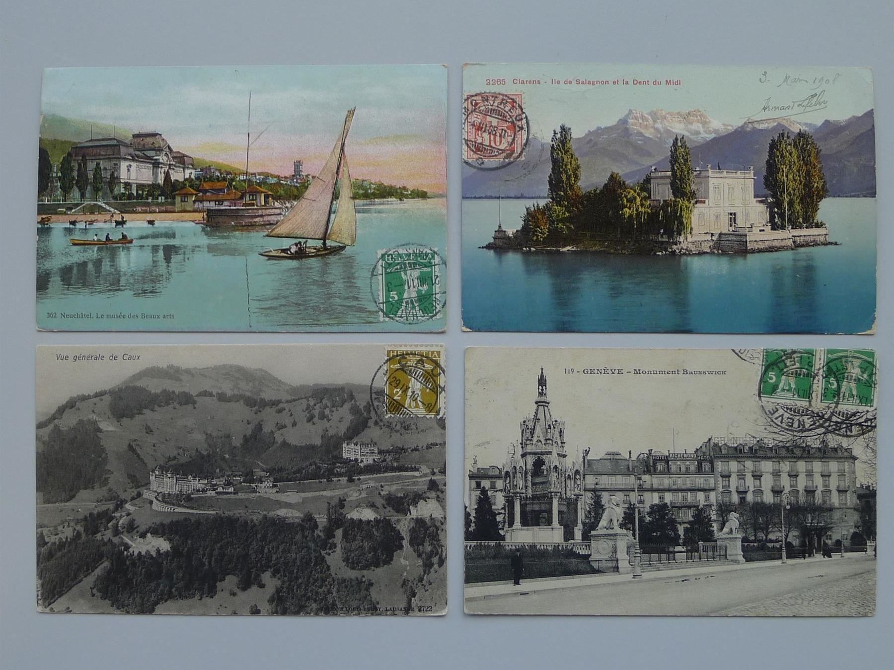 Tutti i francobolli: 1908-1916, vier Postkarten mit bildseitiger Frankatur – Usato da Sursee venduto da Luzernerraute